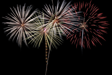 Beautiful colorful fireworks celebration on the black sky background,long exposure