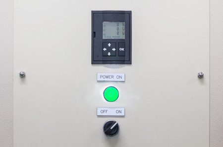 Technical display on control panel with electrical equipment devices cabinet,light