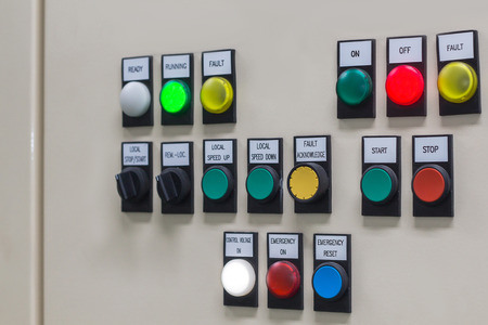 Technical display on control panel with electrical equipment devices cabinet,light