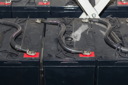 Strings of batteries for the Uninterruptable Power Supply,battery banks for power suppyの写真素材