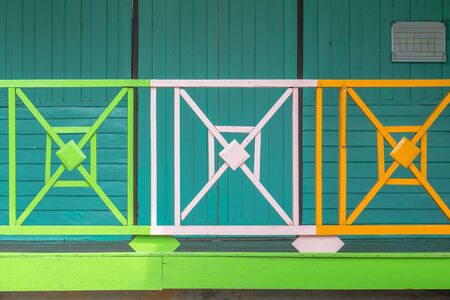 Beauty colorful of wooden fence decoration old school buildingの写真素材