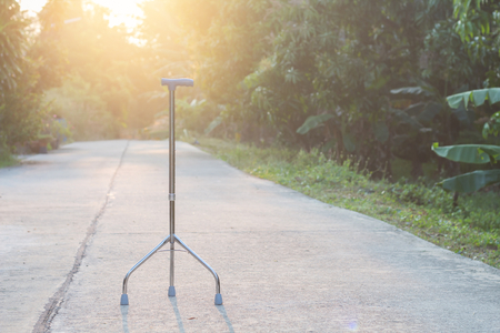 Walking stick laying on street in the morning background,staff cane three legs
の写真素材