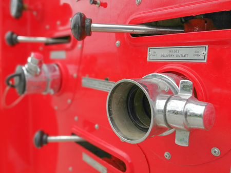 Firefighters tools fire extinguisher and hose, accessories and equipment for fire fightingの写真素材