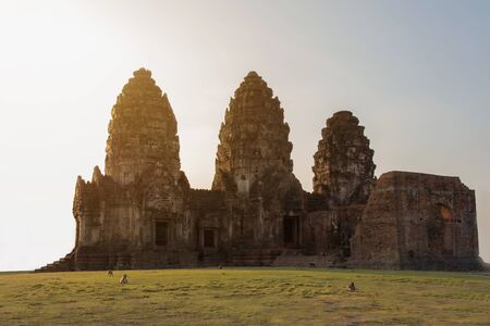 The historical park Three-pagodas palace ruin named Phra Prang Sam Yod, the tradition place for tourists in Lopburi Province,Thailand.の写真素材