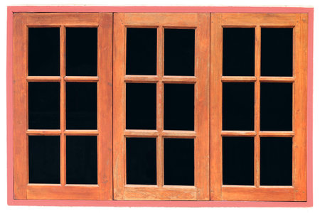 Old teak entrance wooden door or window isolated on white backgroundの写真素材