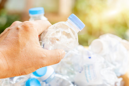 Old plastic bottles and containers set for recycling,Rubbish, rubbish, garbage, plastic waste, plastic waste pollutionの写真素材