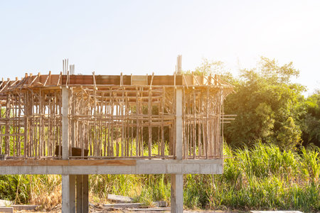 Construction of a multi-storey house, The house is under construction,The house structure is strong.の写真素材