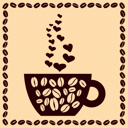 cup of coffee with hearts and beans  vector illustrationのイラスト素材