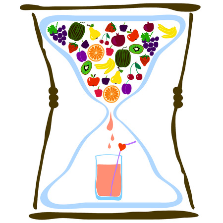Fruits are squeezed in the hourglass. Vector illustrationのイラスト素材