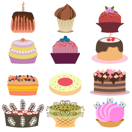 Collection of various cakes. Vector illustrationのイラスト素材