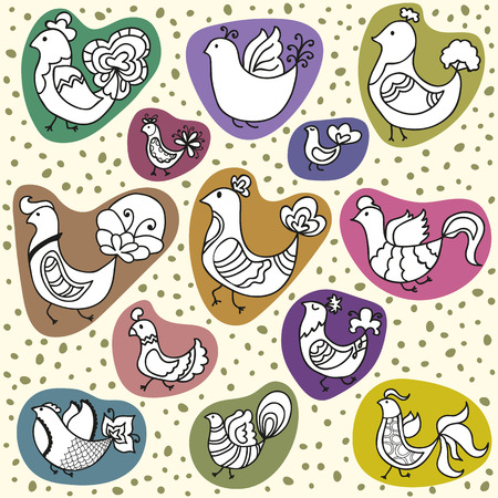 Vector set of cute cartoon birds. Vector illustrationのイラスト素材