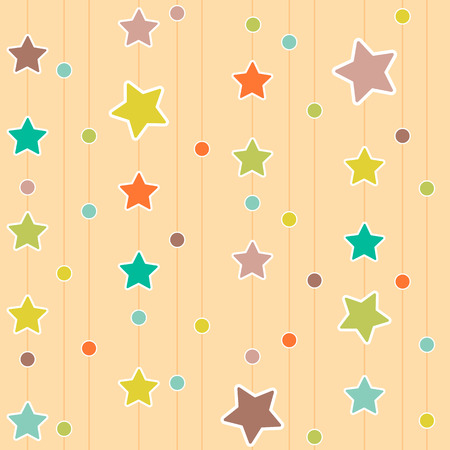 Colored stars and circles on beige textured background. Vector illustrationのイラスト素材