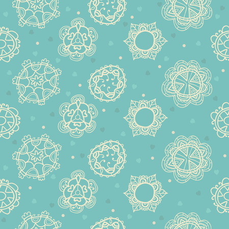 Floral, ornamental cute seamless pattern with hearts. Vector illustration.のイラスト素材