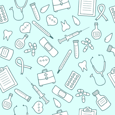 Doodle medical seamless pattern. のイラスト素材