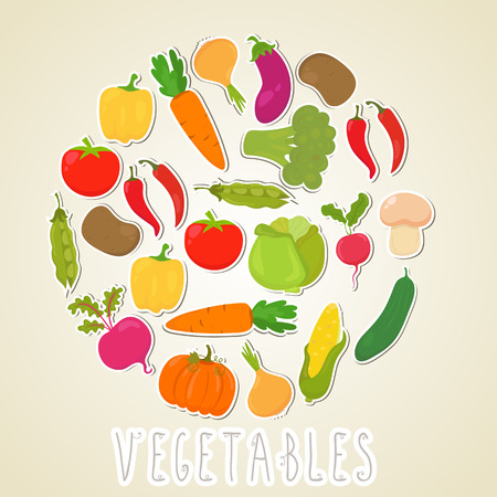 Vector color vegetables. Healthy lifestyle illustration. Circle design element. Vector illustrationのイラスト素材