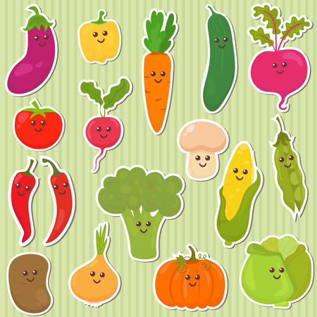 Cute vegetables, healthy food. Vector illustrationのイラスト素材