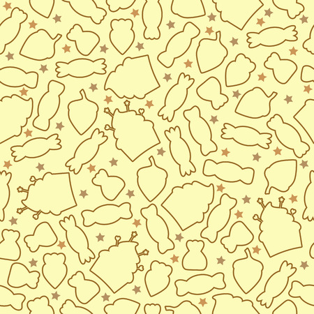 Seamless pattern with candies, cupcakes and stars. Sweet background. Vector illustrationのイラスト素材