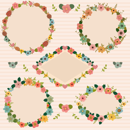Set of floral romantic frames. Floral frames collection. Vector illustrationのイラスト素材
