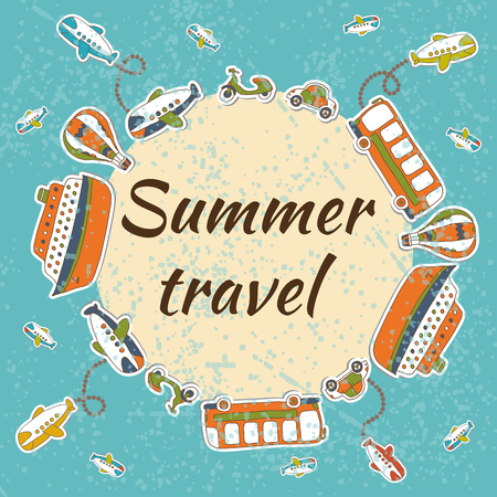 Summer travel card. Summer vacation concept. Vector illustrationのイラスト素材
