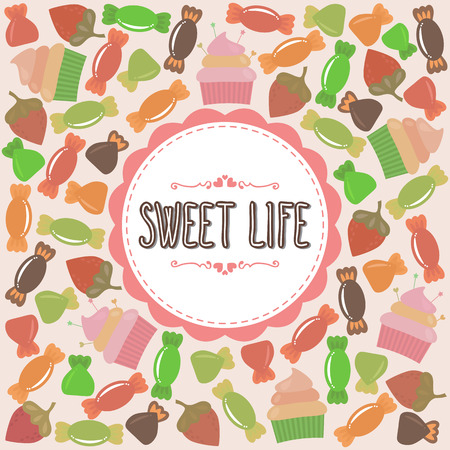 Sweet life card. Cute background with candies. Vector illustrationのイラスト素材