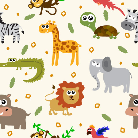 African animals seamless pattern. Cartoon childish animals. Vector illustrationのイラスト素材