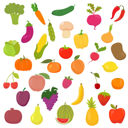 Big collection of vegetables and fruits. Healthy food. Vector illustrationのイラスト素材