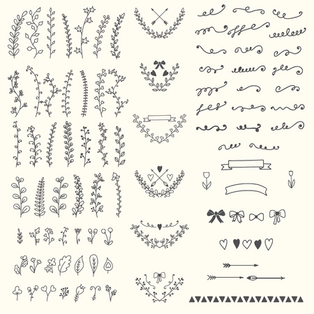 Hand Drawn vintage floral elements. Handsketched vector design elements. Vector illustrationのイラスト素材
