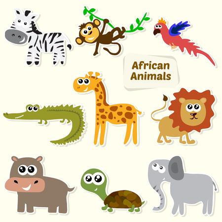 Set of jungle animals. Cute cartoon African animals. Vector illustrationのイラスト素材