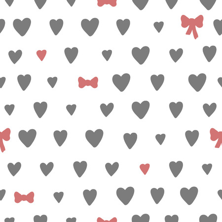 Hand drawn seamless pattern with hearts and bows. Vector illustrationのイラスト素材