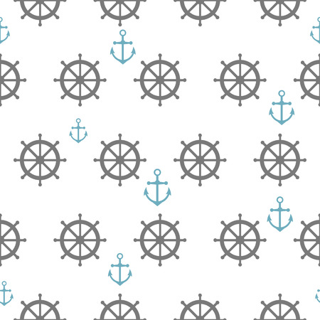 Seamless pattern with gray rudders and blue anchors. Nautical theme. Vector illustrationのイラスト素材