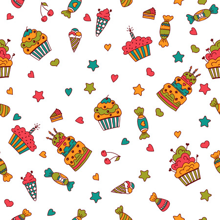 Happy birthday seamless pattern. Hand drawn vector celebration background. Vector illustrationのイラスト素材