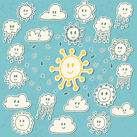 Set of cute hand drawn weather icons. Vector illustrationのイラスト素材