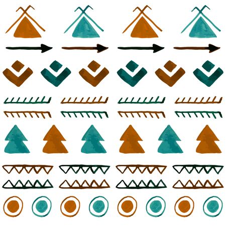 Watercolor ethnic seamless pattern. Hand drawn abstract tribal background. Vector illustrationのイラスト素材