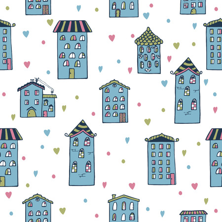 Cute seamless background with houses. のイラスト素材