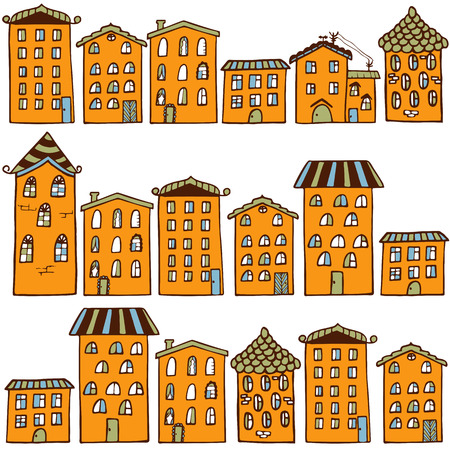Cute seamless pattern with houses. Home sweet home. Vector illustrationのイラスト素材