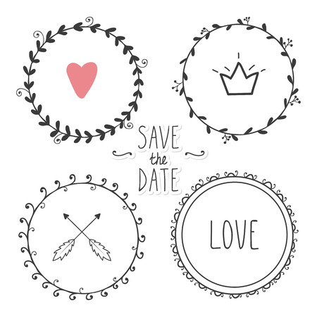 Romantic set of hand drawn wreathsのイラスト素材