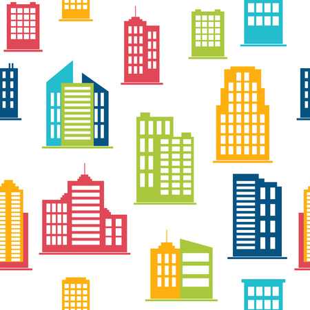 Building icons. Seamless pattern with city buildings. Vector illustrationのイラスト素材
