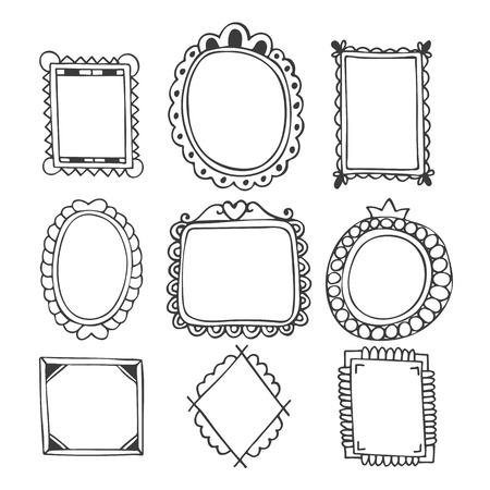 Collection of hand drawn frames. Vintage photo frames. Vector illustrationのイラスト素材