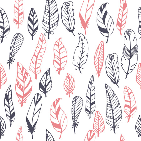 Ethnic seamless pattern with hand drawn feathers. Vector illustrationのイラスト素材