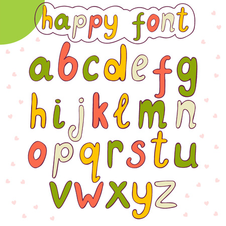 Hand drawn alphabet. Vector happy font. Vector illustrationのイラスト素材