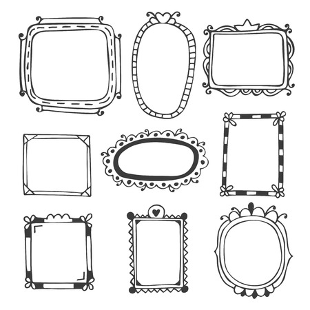 Hand drawn frames. Vintage photo frames. Vector illustrationのイラスト素材