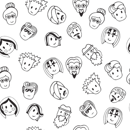 Hand drawn seamless pattern with cute faces. Vector illustrationのイラスト素材