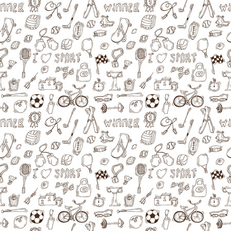Hand drawn sport seamless pattern. Healthy lifestyle. Vector illustrationのイラスト素材