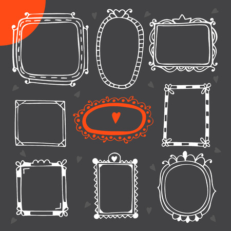 Vintage photo frames. Set of hand drawn vector design elements. Vector illustrationのイラスト素材
