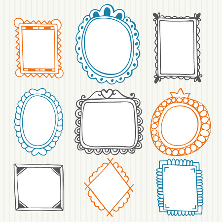 Vintage photo frames. Hand drawn collection. Vector illustrationのイラスト素材