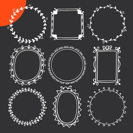 Romantic hand drawn frames on black background. Vector illustrationのイラスト素材
