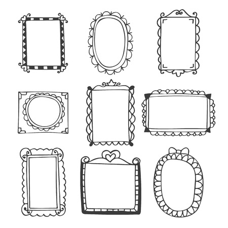 Set of hand drawn frames. Vintage photo frames on white background. Vector illustrationのイラスト素材