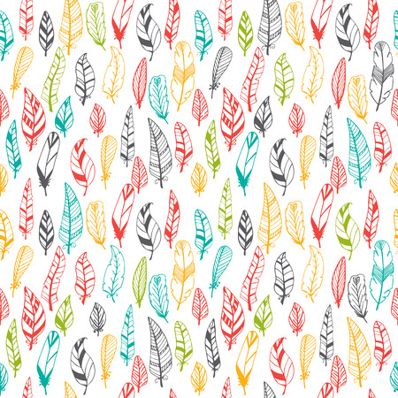 Vintage seamless pattern with hand drawn feathers. Vector illustrationのイラスト素材
