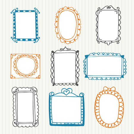 Vintage photo frames. Hand drawn set. Vector illustrationのイラスト素材