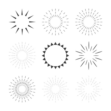 Set of sparkles and starbursts with rays. Design elements. Vector illustrationのイラスト素材